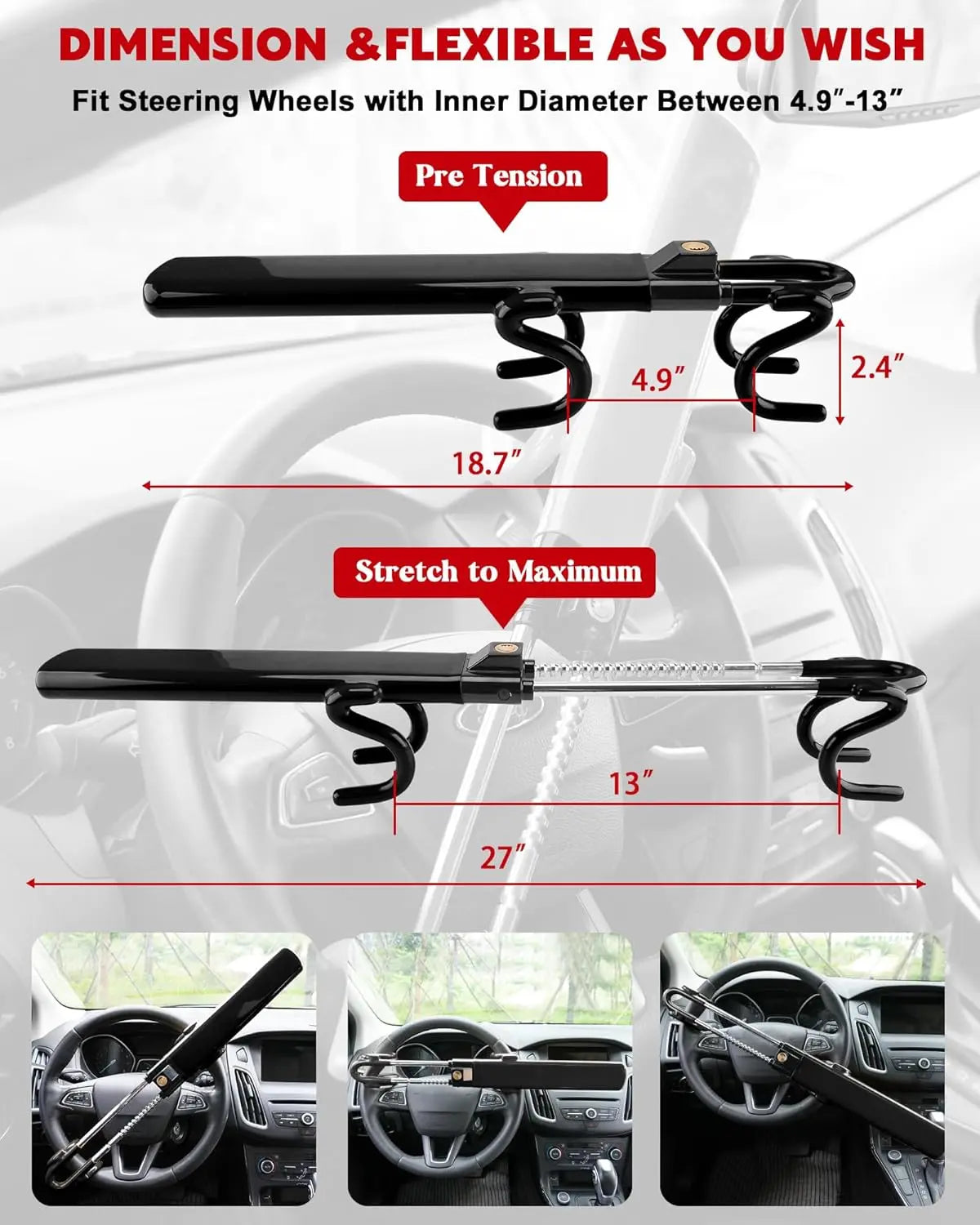 FortiLock™ Steering Wheel Clamp Anti-Car Theft Deterrent FindMyStuff GPS Car Tracker